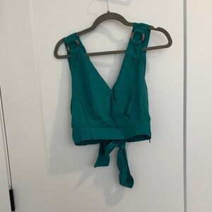 DO+BE Teal V-Neck Tie Crop Top